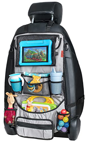 Lusso Gear Strapazierfähiger Auto Organizer Rücksitz Extra Groß | Rückenlehnenschutz und Stabile Verstärkte Ecken | Schutz für iPad |Autositz Organizer mit 12 Aufbewahrungsfächern (Grau)