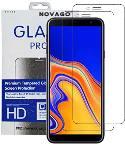 NOVAGO Compatible avec Samsung Galaxy J6 Plus J4 Plus J4 Core (2018) 2 Films Protection écran en Verre trempé résistant pour J4+ /J6 + (Transparent Plus Petit)