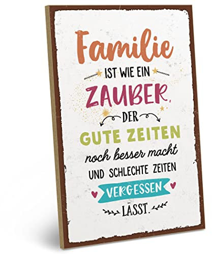 ARTFAVES® Wandbild Holzschild mit Spruch - FAMILIE IST WIE EIN ZAUBER - Türschild Retro Vintage Deko Bild Geschenk - Familie, Zuhause