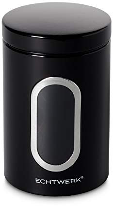 ECHTWERK stilvolle Vorratsdosen Single-Schwarz, zur Aufbewahrung von Mehl/Zucker/Müsli/Tee, Metalldose mit Luftdichtem Deckel und großem Sichtfenster, Fassungsvermögen 1, 4L