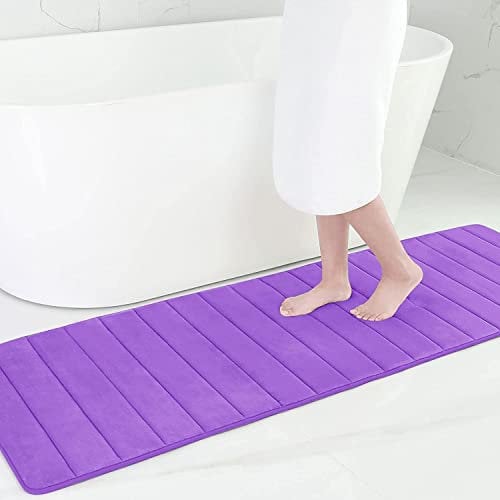 smiry Memory Foam Bath Mat, 60 x 180 cm, Extra Soft Large Bathroom Mat Runner, Super Absorbent Non-Slip Bath Mats for Bathroom Floor Long Machine-Washable Dry Bath Rug Foot Mat, Purple