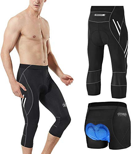 MEETWEE Herren 3/4 Radhose Fahrradhose, Kompression Radlerhose Leggings Radsport Hose für Männer Elastische Atmungsaktive 3D Schwamm Sitzpolster (Schwarz, L)