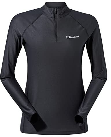 Berghaus Women's 24/7 Half Zip Long Sleeve Tech Baselayer T-Shirt | Moisture Wicking | Breathable, Black/Black, 20