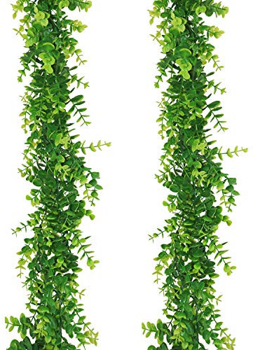 GraduatePro Faux Foliage Eucalyptus 2 Pack Green Garland Artificial Leaves Vine Fake Plants Hanging 12ft Garlands for Wedding Party Wall Room Home Decor