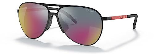 Prada Herren 1BO01M Sonnenbrille, Mattschwarz/Grau/Blau/Rot, Einheitsgröße