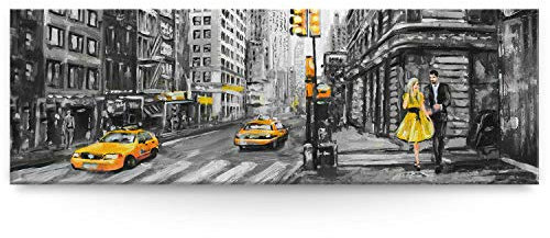 Eindrucksvolles XXL Panorama Skyline Wand-Bild, New York wie gemalt als Leinwandbild mit 150x50cm. Dieses große Bild setzt Ihr Wohnzimmer oder Schlafzimmer definitiv in Szene