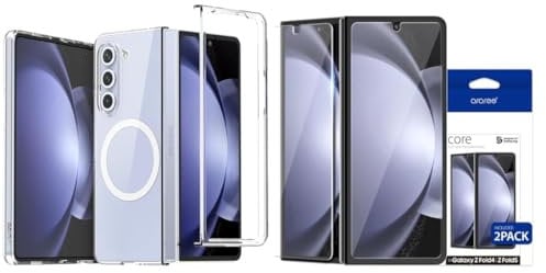 araree Nukin M Samsung Galaxy Z Fold 5 Hülle, Kompatibel mit Magsafe Wireless Charger Transparent Slim Cover Kratzfeste Hülle + [2 Pack] Displayschutzfolie Gehärtetes Glas 9H Härte