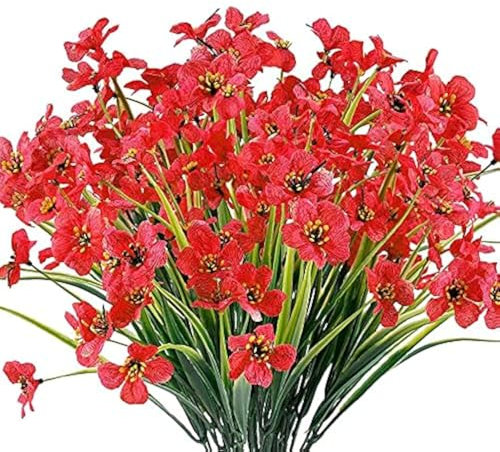 Ruiuzioong Flores artificiales de color violeta para exteriores, resistentes a los rayos UV, 6 unidades, no se decoloran, plantas de plástico sintético, decoración del hogar (rojo)