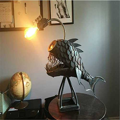 HKLY Schmiedeeiserne Tischlampe, Anglerfisch Lampe, Nachttischlampe, Kreative Desktop Ornamente, Flexibel Verstellbar Schreibtischlampe Industrie Deko Tischleuchte Für Zuhause Bar Restaurant Cafe,L