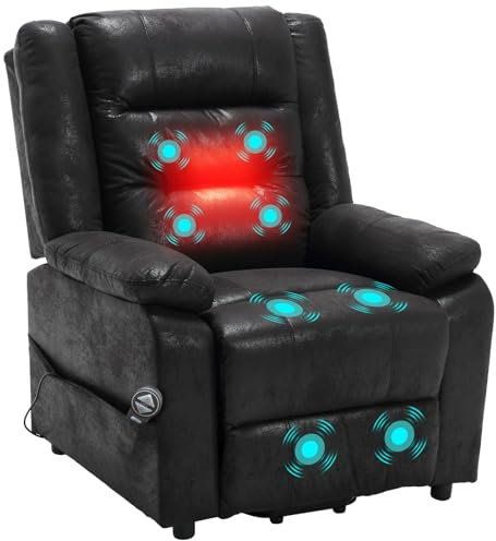 Asukale Fauteuil Relax Électrique Fauteuil TV Fauteuil de Massage avec Releveur Chauffage Fonction Couchage (Noir)