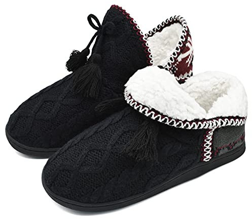 COFACE Hüttenschuhe Damen Lammfell Hausschuhe Warme Winter Flauschige Fell Hausstiefel Gefüttert Plüsch Pantoffeln Mädchen Hausboots 39-40