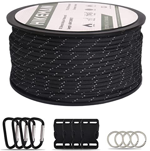 HIKEMAN 750 Paracord Survival Rope - 10 Strang Nylonseil, reißfeste Fallschirmschnur mit gewachstem Zunder, für Outdoor Survival,Camping,Armband,Lanyard (60M-Schwarz)