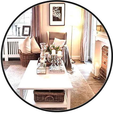 Dripex 50cm Round Mirror, Circle Hanging Wall Mirror - Home Decorative Wall Mounted Vanity Mirror for Bathroom, Dressing Room & Living Room, Black