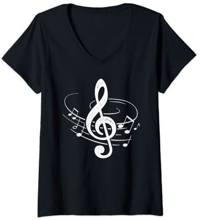 Damen Musik Violinschlüssel Musiknoten Notenschlüssel T-Shirt mit V-Ausschnitt