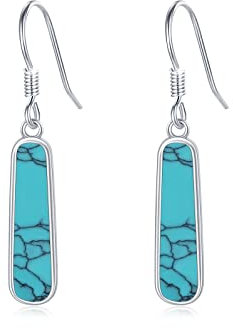 Türkisfarbene Ohrringe, Rechteck türkishebel Ohrringe S925 Sterling Silber Edelsteinohrringe Juwelier für Frauen Mädchen
