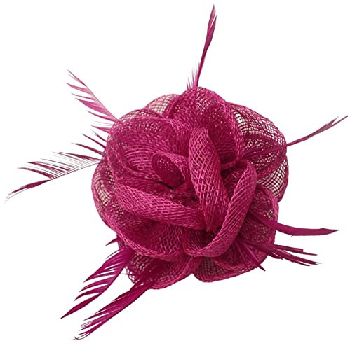 Topkids Accessories Fascinator Hair Clip Flower Fabric Wedding Corsage On & Brooch Pin For Women, Ladies, Girls (Magenta), Pack of 1