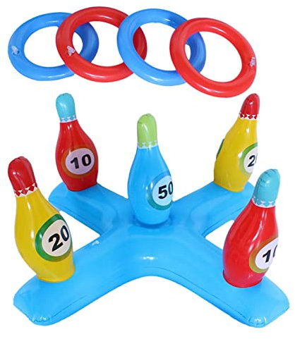 Blue Fish Aufblasbares Ringwurfspiel, Aufblasbarer Ring Toss Poolspielzeug mit 6 Ringe und 1 Luftpumpe Für Pool-Spiel-Kindererwachsenes Innenaußenspiel