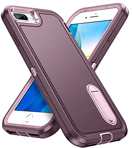 IDweel iPhone 8 Plus Case,iPhone 7 Plus/iPhone 6S Plus/iPhone 6 Plus Case with Build-in Kickstand,Heavy Duty Protection Shockproof Anti-Scratch Rugged Slim Fit Protective Hard Cover,Purple/Pink