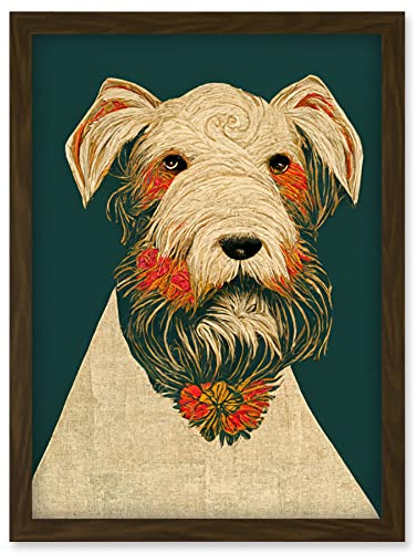 Doppelganger33 LTD Teal Orange Scottie Dog Flowers William Morris Style Dog Artwork Framed Wall Art Print A4