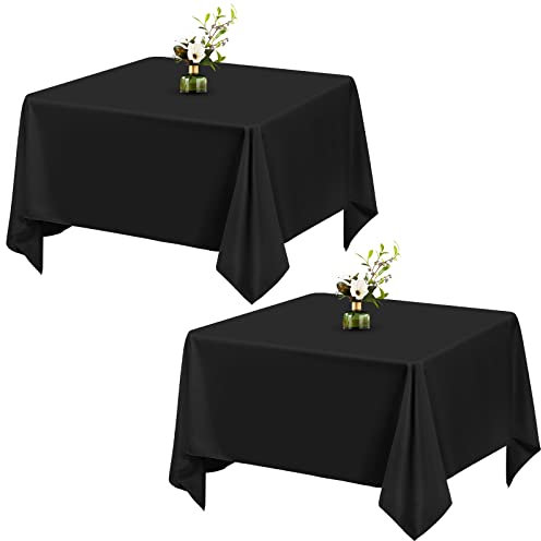 Showgeous 2 Stück Schwarz Tischdecke Tischtuch Eckig 132x132cm Polyester Tischtuch quadratische Stofftischdecke Abwaschbare Lotuseffekt Eckig Tischdecke für Hochzeit Bankett Restaurant Buffet Partys