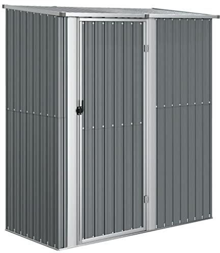 Metall Gerätehaus mit Abschließbare Tür und Schrägdach, 180,5x97x209,5 cm Geräteschuppen Gartenhaus Geräteschrank Metall-Schrank Metall-Schuppen Garten-Schrank, Grau