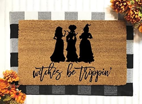 Witches Be Trippin Doormat Funny Fall Doormat Hocus Pocus Sanderson Sisters Fall Decor Halloween Decoration Fall Porch Decor Machine Washable Shoe Mat Porch Decor 23.6x15.7 Inch