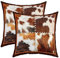 Bauernhaus Kuhfell Kissenbezüge 50x50cm 2er Set Kissenbezüge für Kuhfell Bedruckt Sofakissen Couchkissen Western Bauernhof Tier Haut Kissenbezug Kissenhülle Schlafzimmer Gitter Braun Weiß Dekokissens
