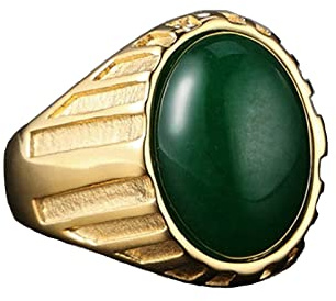 Banemi Herren Ringe Edelstahl, Vintage Ringe Herren Goldring mit Grünem Stein Vatertagsgeschenke Herrenringe