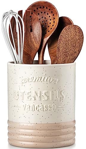 vancasso Sabine - Soporte para utensilios para encimera de cocina, almacenamiento de utensilios de cerámica pequeño de 6.2 pulgadas, organizador de utensilios de granja de color crema para decoración