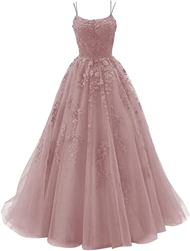 Sincemeet Tulle avec Bretelles Spaghetti Robe de Bal Longues en Dentelle avec Appliques Robes de Bal Robe de soirée Quinceanera