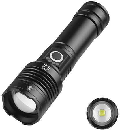 LED-Taschenlampe superhell tragbare Taschenlampe zoombar wasserdicht 5 Modi, Hand-Taschenlampe, angetrieben durch 18650 oder AAA-Batterie (nicht im Lieferumfang enthalten)