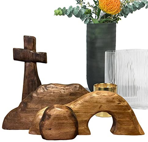 Ceolup Weihnachtskrippe Set, Osterkrippe Osterszene Dekorations Set, Handgefertigte Jesus Krippe, Holzkreuz Osterfigur Osterdekoration Auferstehungs Szenen Set Krippenfiguren Aus Für Zuhause,