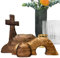 Ceolup Weihnachtskrippe Set, Osterkrippe Osterszene Dekorations Set, Handgefertigte Jesus Krippe, Holzkreuz Osterfigur Osterdekoration Auferstehungs Szenen Set Krippenfiguren Aus Für Zuhause,