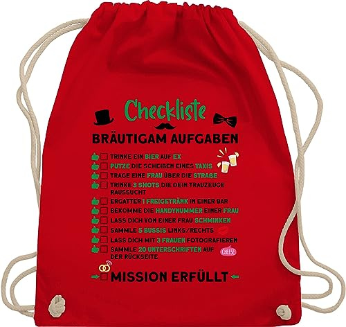 Shirtracer Turnbeutel Rucksack - Junggesellenabschied Männer - Checkliste Bräutigam Aufgaben JGA - Unisize - Rot - checklist polter rucksäcke jungesellenabschied mann turnsackerl tasche outfit