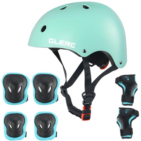Glerc Set di protezioni per caschi per bambini, ginocchiere, gomitiere e polsiere, per bambini di età superiore agli 8 anni, regolabile, per skateboard, skateboard, ciclismo, pattinaggio, taglia M,