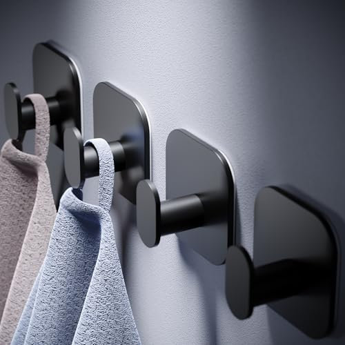 Aikzik Neu für 2024 Handtuchhalter Ohne Bohren für Bad und Küche Haken Selbstklebend Klebehaken Extra Stark 4 Stück, Schwarz