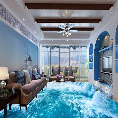 3D Illusion Stickers Benutzerdefinierte 3D-Bodentapete, Wasserfall, Wohnzimmer, Küche, Bodenaufkleber, Wandbild, Pvc, Wasserdicht, Verdickt, Selbstklebende Tapete, 200 X 140 Cm