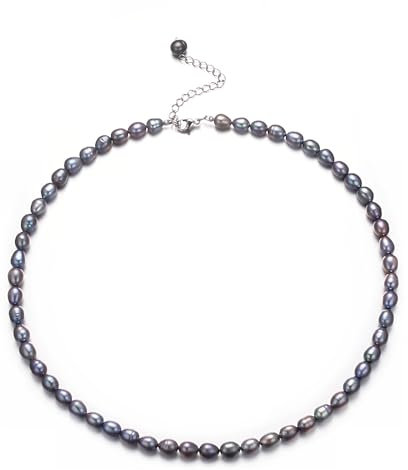 Aleasha Blau Schwarz Süßwasserreis Perle Kette 4mm Perle Halskette Damen Handgefertigt Schmuck Geschenke 38+7cm