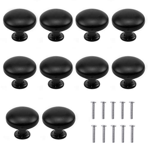 Hanunalir 10 Pcs Aluminum Alloy Cupboard Door Knob, Round Knobs Black Cabinet Knobs Diameter 11.42 Inch, Matte Black Drawer Knobs, for Kid's Room Bedroom Door Cabinet Cupboard Wardrobe Pulls