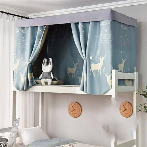 Treer Bettvorhang Hochbett Etagenbett, Blackout Vorhänge Staubdicht Betthimmel Hochbett Etagenbett Kinder Bettzelt Schlafsaal Bettvorhänge für Kinderzimmer (Blau Hirsch,1.2x2M)
