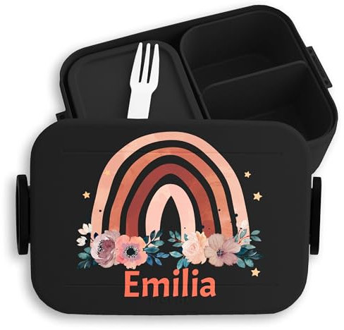 Kinder Bento Box Midi Lunchbox für Mepal Bentobox - Brotdose Regenbogen Vesperbox Rainbow Jausenbox I - 900 ml - Schwarz - brotbüchse mädchen schule personalisierte vesperdose personalised
