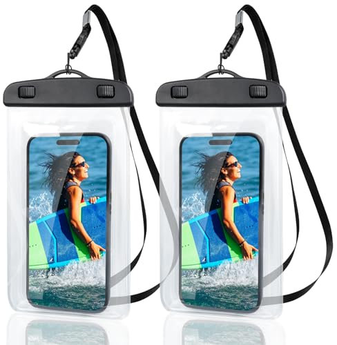 AiQInu 2 Pièces Pochette Telephone Portable Etanche, IPX8 Pochette Étanche Téléphone, 6,5 Pouce Protege Smartphone Eau, Coque Waterproof Compatible avec iPhone 15 14 13 12 Pro Sumsung Galaxy S24 S23