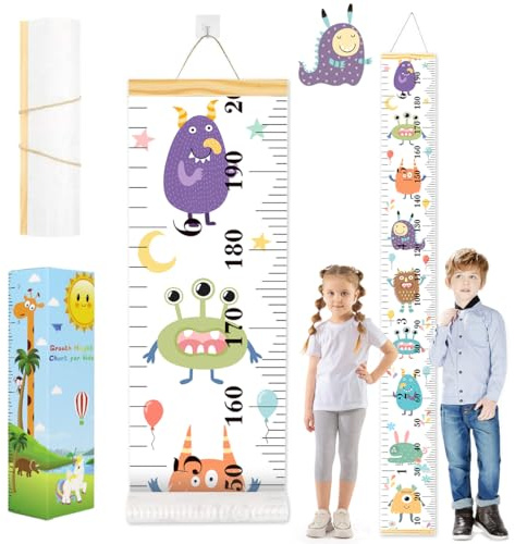 ouhos Messlatte Kinder Größenmesser Kinder Wachstum Messlatte Aufrollbare Wandbehang Höhenmesser Abnehmbare Leinwand Messleite Lineal für Baby Kinderzimmer Schlafzimmer Wanddekoration mit Box