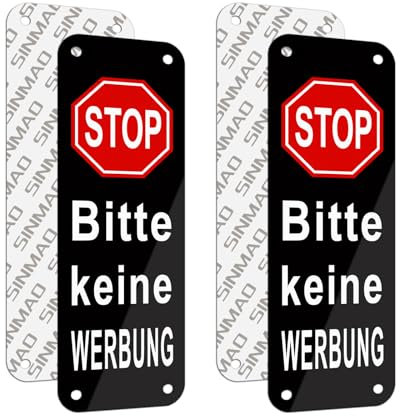 SINMAO Keine Werbung Lustig Alu Schild Selbstklebend Klein 15x5cm Vertically Schwarz 2er-Pack