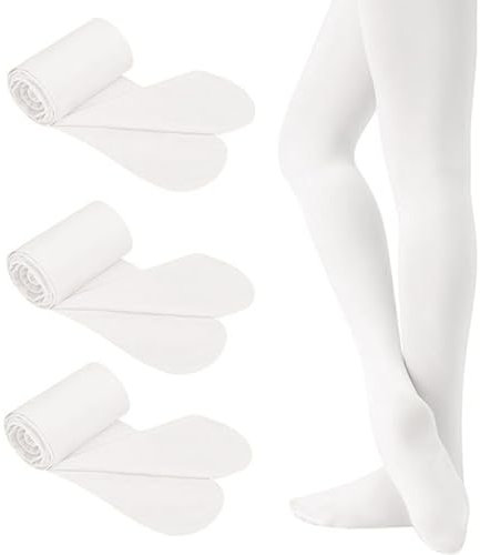 SSKHE 3 Paires de Collants de Danse pour Ballet, Blanc Collants de Danse Souples et Extensibles pour les Enfants et l'Entraînement (FR/ES, Âge, Taille unique, Taille normale, L)