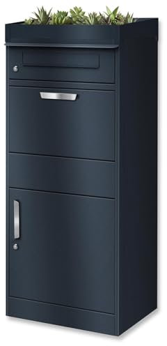 Metzler Paketbox mit Pflanzdach, Postbox rostfrei & massiv Paketbriefkasten XXL, Standbriefkasten modern in RAL 7016 Anthrazit, kontaktlose Zustellung, witterungsbeständig Modell Bispo