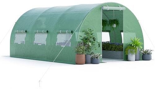 GOPLUS 4x3x2m Gewächshaus mit Metallrahmen, 12m² Gartengewächshäuser mit 6 Fenstern & 2 Türen, Foliengewächshaus für Bauernhof, Hinterhof & Garten (4x3x2m)