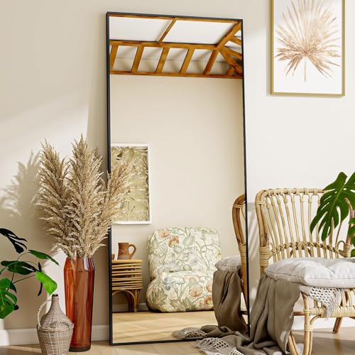 VooBang Mirror Full Length - 21 x 57 Floor Mirror with Stand, Aluminum Alloy Frame Full Body Mirror, Standing Hanging or Leaning Against Wall for Bedroom and Living Room, Black