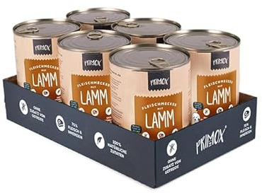 PRIMOX® Fleischmecker Hunde-Nassfutter | Getreidefrei | 70% Fleisch & Innereien | Made in Germany & 100% Natürlich | Omega-3 für Haut & Fell | Gluten- & Laktosefrei (Lamm, 6x400 g)