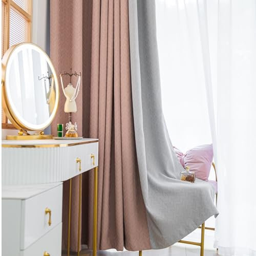 Daesar Verdunklungsvorhänge Kinderzimmer Rosa Grau, Gardinen mit Ösen Blickdicht 2er Set 137x229CM Modern Zweifarbig Schiebevorhänge Vorhänge Schlafzimmer Wohnzimmer